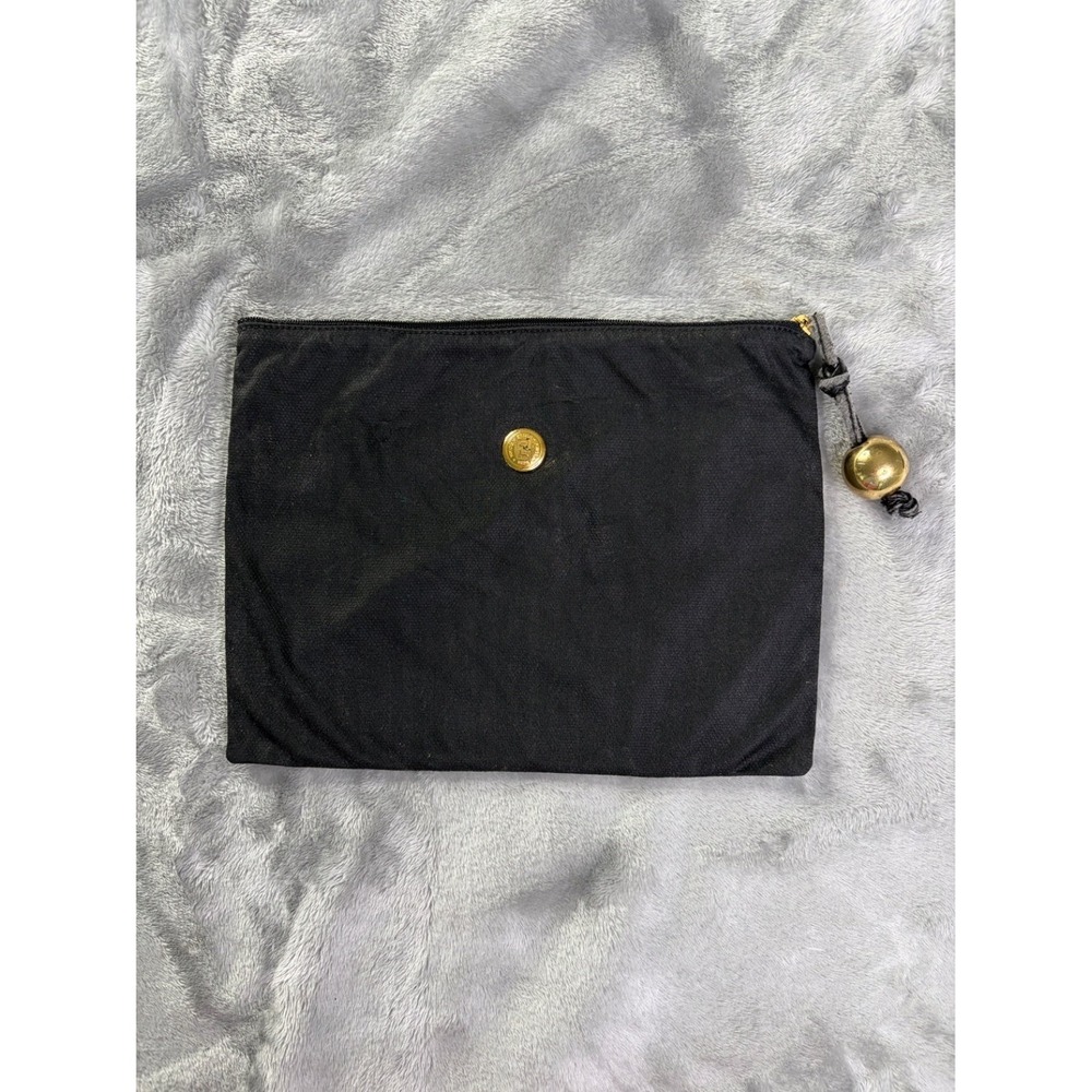 Vintage Fendi Roma 1925 Black Cosmetic Zipper Pouch Clutch Gold Ball Pull